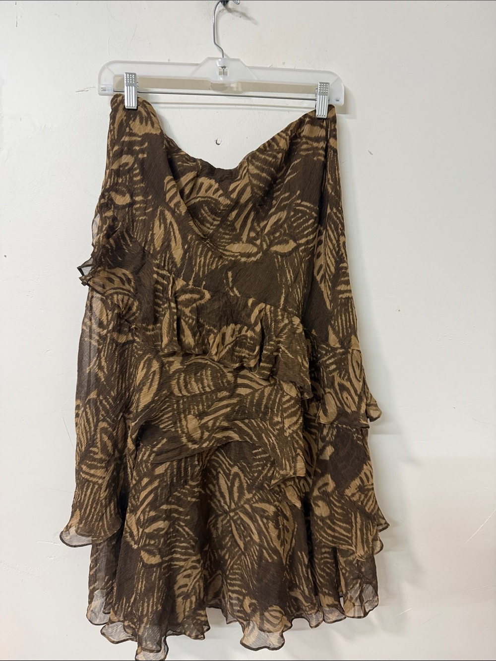Lauren Ralph Lauren Brown Leaf-Print Asymmetrical Ruffle Skirt - Picture 3 of 3